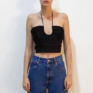 🆕 ZARA Cropped Draped Halter Top in Black SZ XS